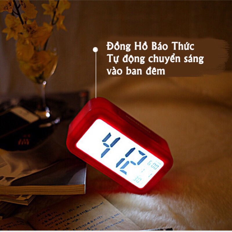 Đồng hồ báo thức để bàn đa chức năng đo nhiệt độ, cảm biến ánh sáng siêu dễ thương