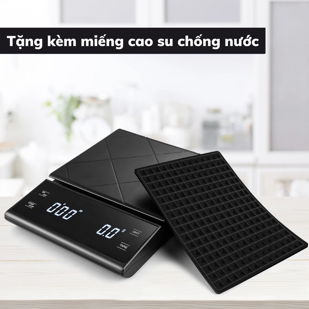 Cân tiểu ly điện tử mini pha chế định lượng 0,1-3kg pha cà phê nguyên chất cân tiểu li bấm giờ tặng kèm 3 viên pin AA