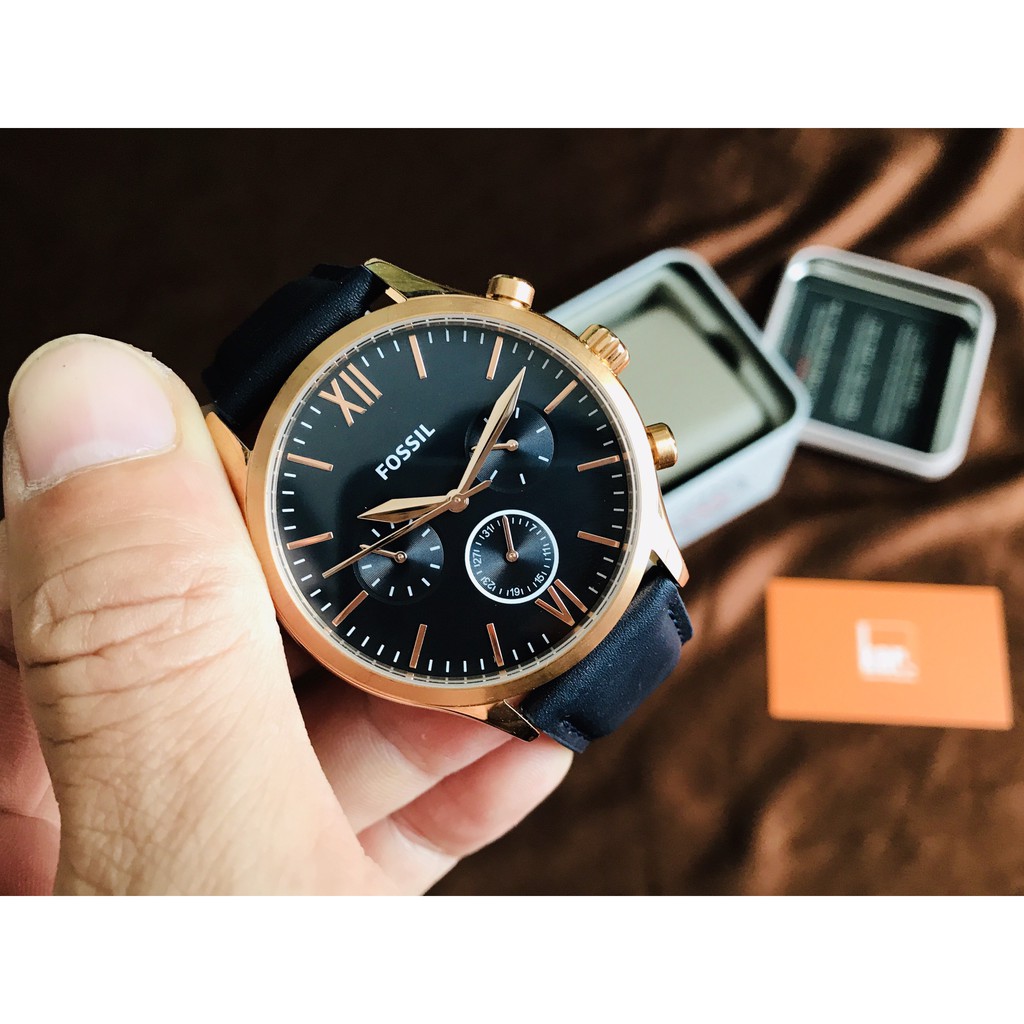 Đồng hồ Nam–Fossil BQ2412 Fenmore Midsize Multifunction Navy Leather