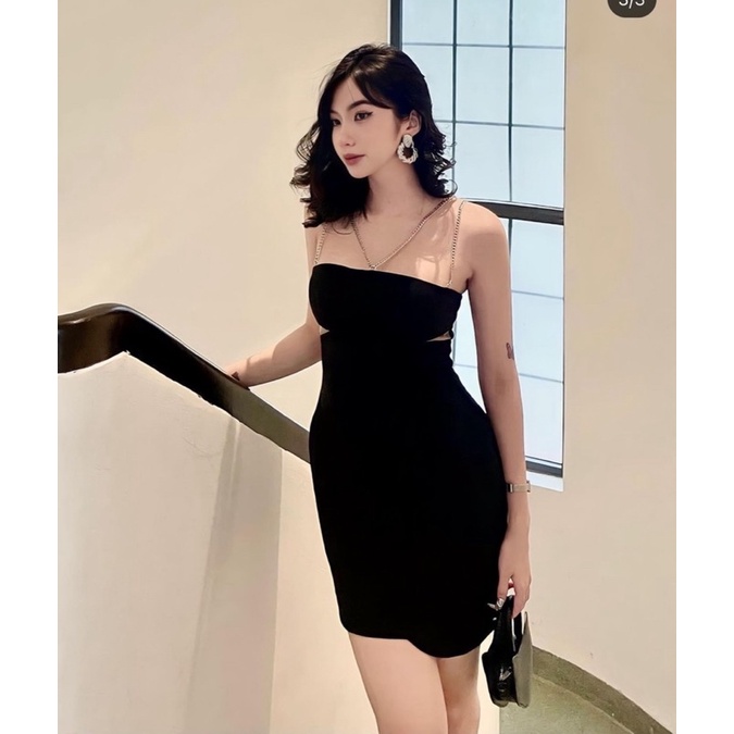ĐẦM SUÔNG BODY DÂY XÍCH CHÉO CUT OUT NHỎ EO