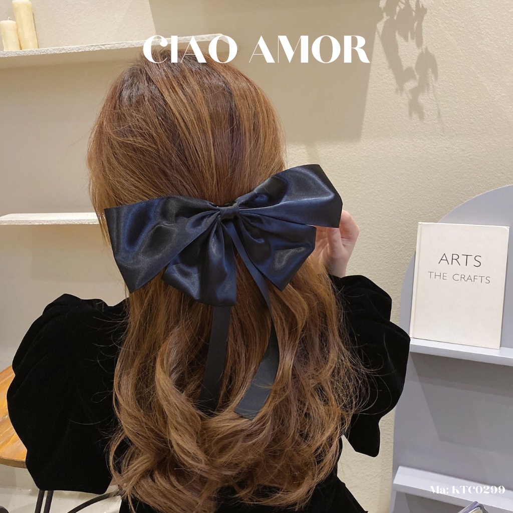 Kẹp tóc nữ, Kẹp tóc vải nơ bản có dây rũ Trang sức Ciao Amor Phụ kiện tóc - KTC0299