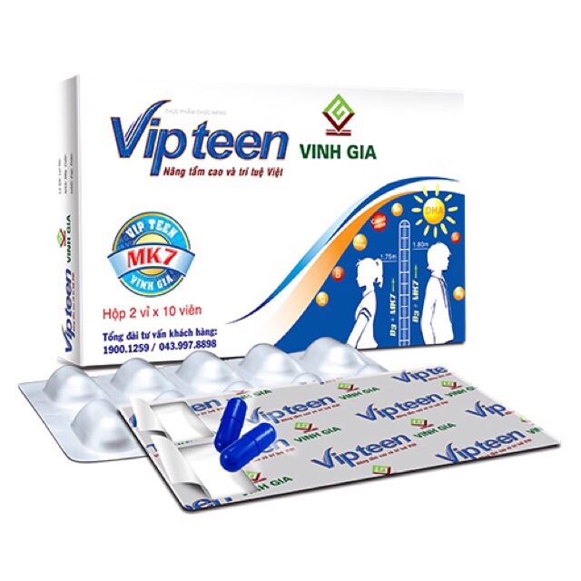 ✅ VIPTEEN hỗ trợ tăng chiều cao ( D3 MK7 ) hộp 20 viên