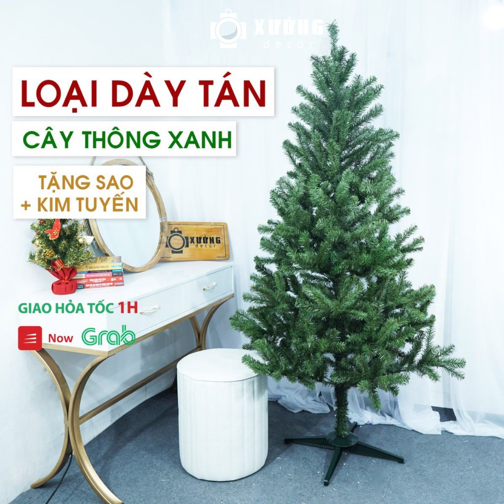 Cây Thông Noel tán dày 1,8m và 1,5m 2 Loại Lá, xanh đầu tròn, Hàng Loại Đẹp Tặng Kèm Phụ Kiện