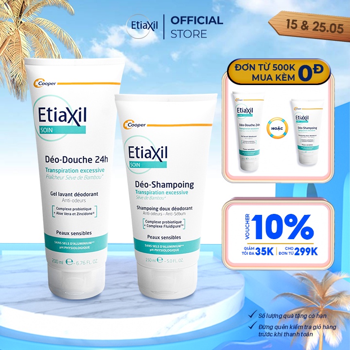 Combo Dầu Gội Điều Tiết Bã Nhờn 150ml &amp; Gel Tắm Làm Sạch Khử Mùi 200ml Etiaxil