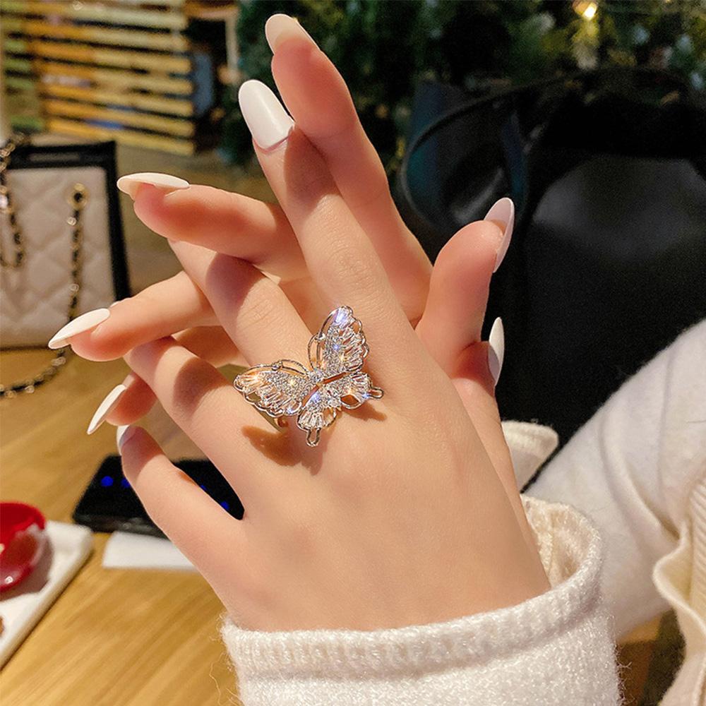 QQMALL Nhẫn Hình Bướm Bằng Đồng Sang Trọng Phong Cách Hàn Quốc Cho Nữ