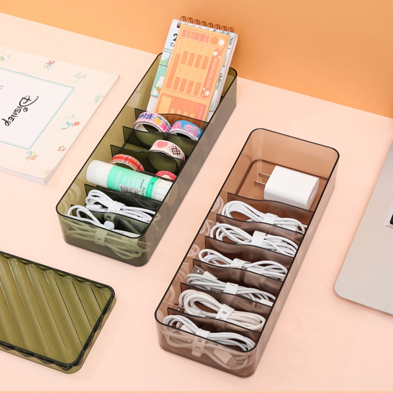 Hộp Đựng Dây Cáp Sạc / Tai Nghe Để Bàn Bằng Nhựa Trong Suốt Đa Năng