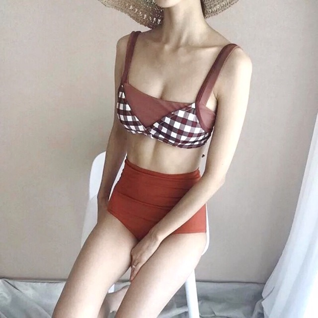 Đồ bơi bikini cam đất + nâu siêu sáng da