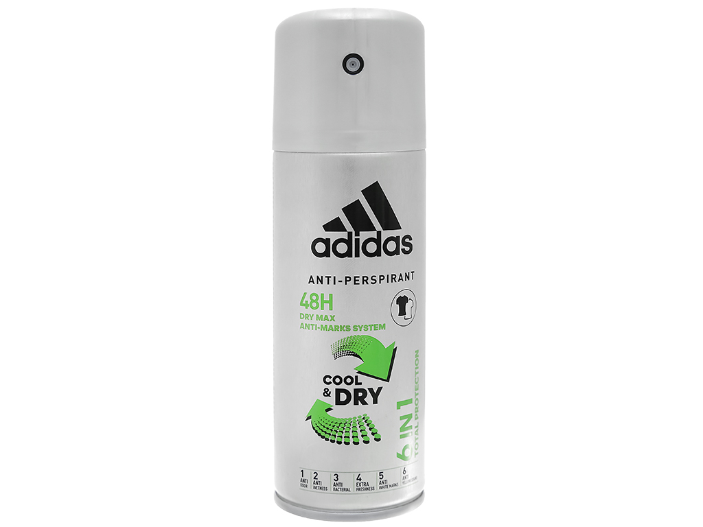 [Hàng nhập khẩu chính hãng] Xịt Khử Mùi Toàn Thân Nam Adidas Ngăn Mồ Hôi 6in1 Cool &amp; Dry 150ml