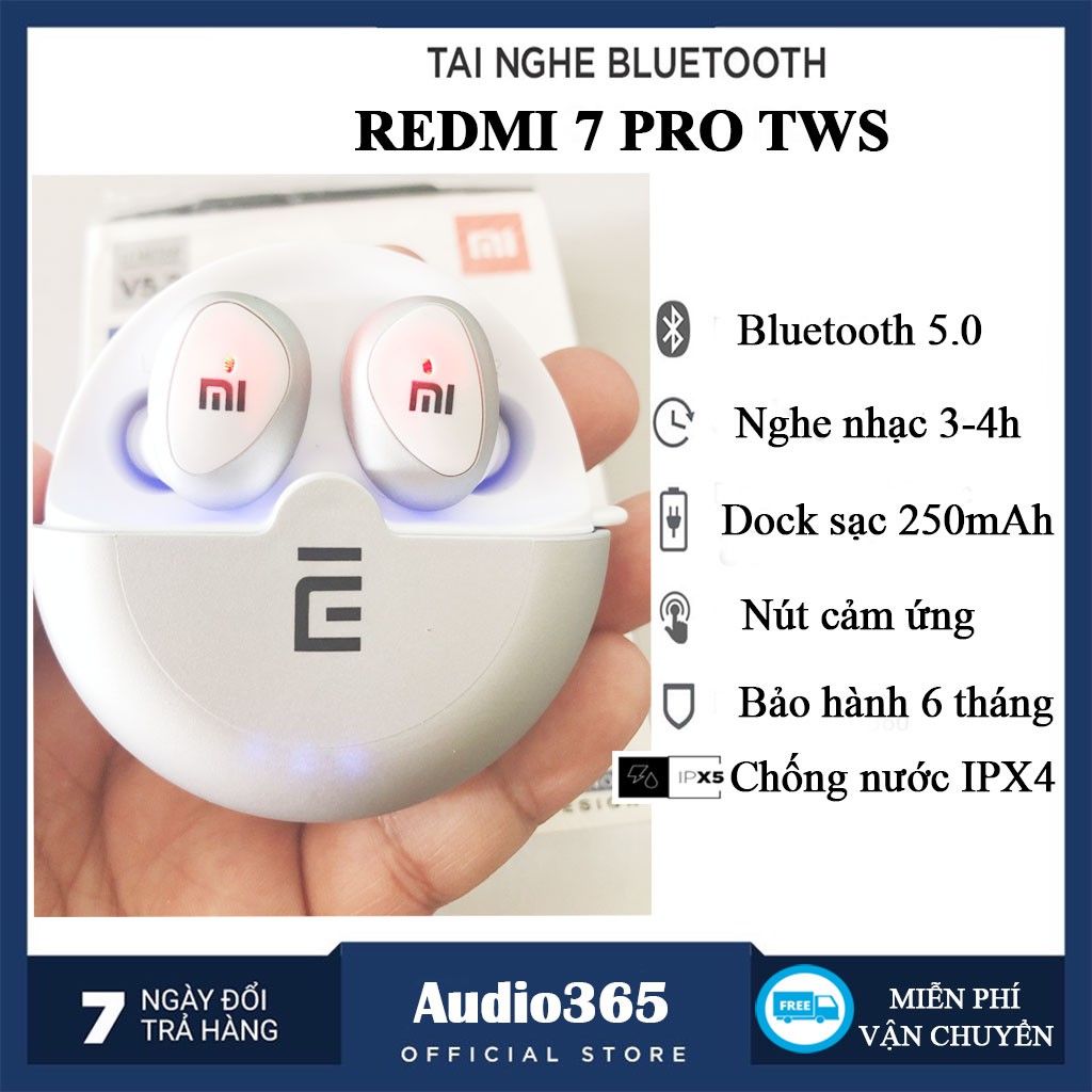 [Mã 159ELSALE hoàn 7% đơn 300K] Tai Nghe Bluetooth 5.0 Redmi 7 Pro TWS, Nút cảm ứng, nghe nhạc 3h, chống nước IPX4