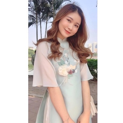 Áo Dài Cách Tân 4 Tà Kết Hoa, Dáng Xuông Siêu Xinh Cho Các Nàng