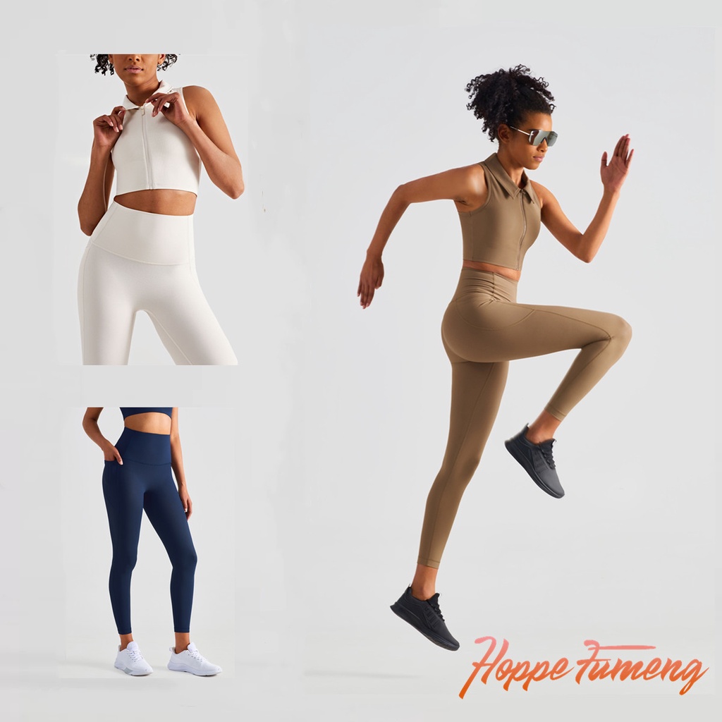 Set trang phục Hoppe Fumeng cho nữ gồm áo không tay có đệm mút nâng ngực và quần legging lưng cao