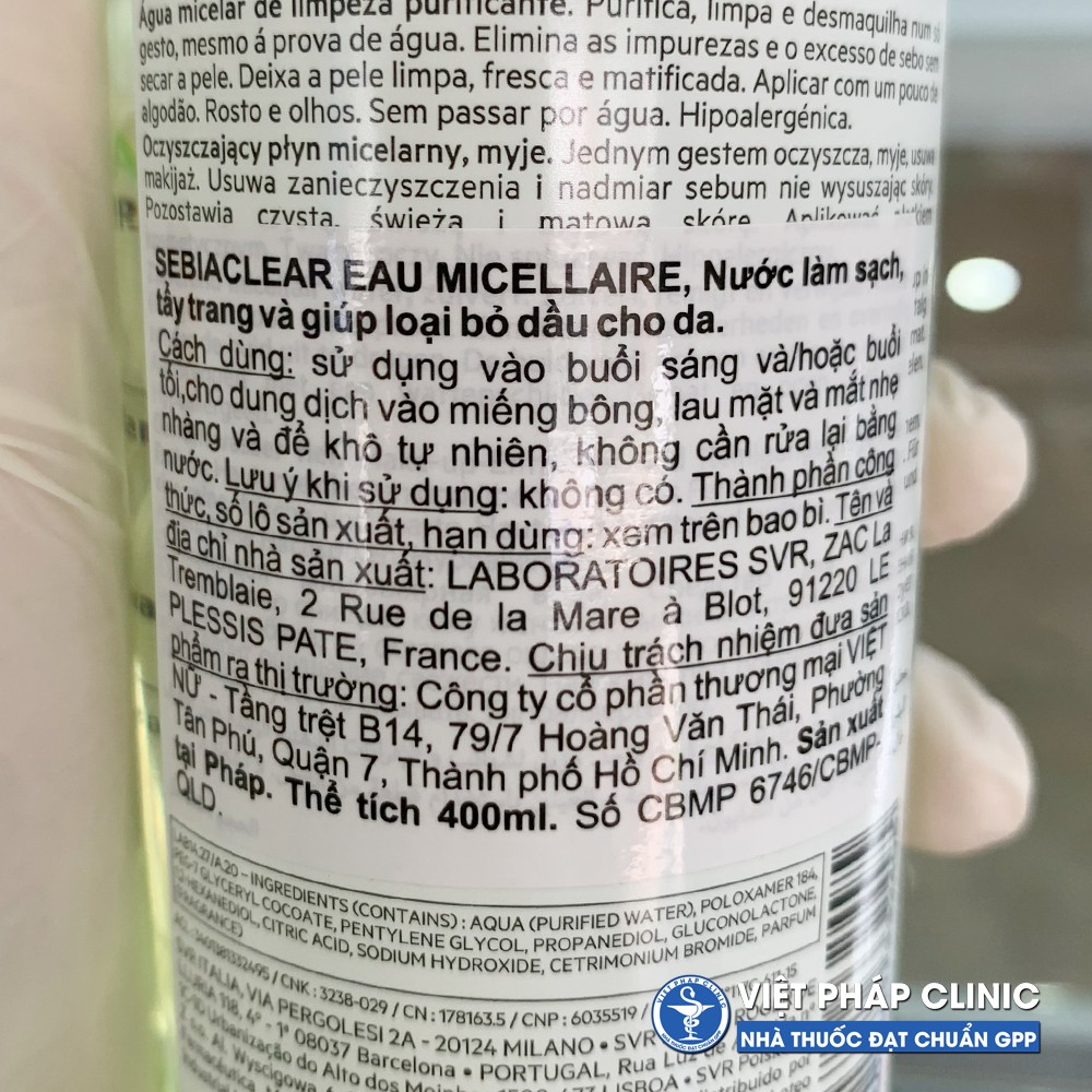 Nước làm sạch da, tẩy trang SEBIACLEAR Eau Micellaire SVR