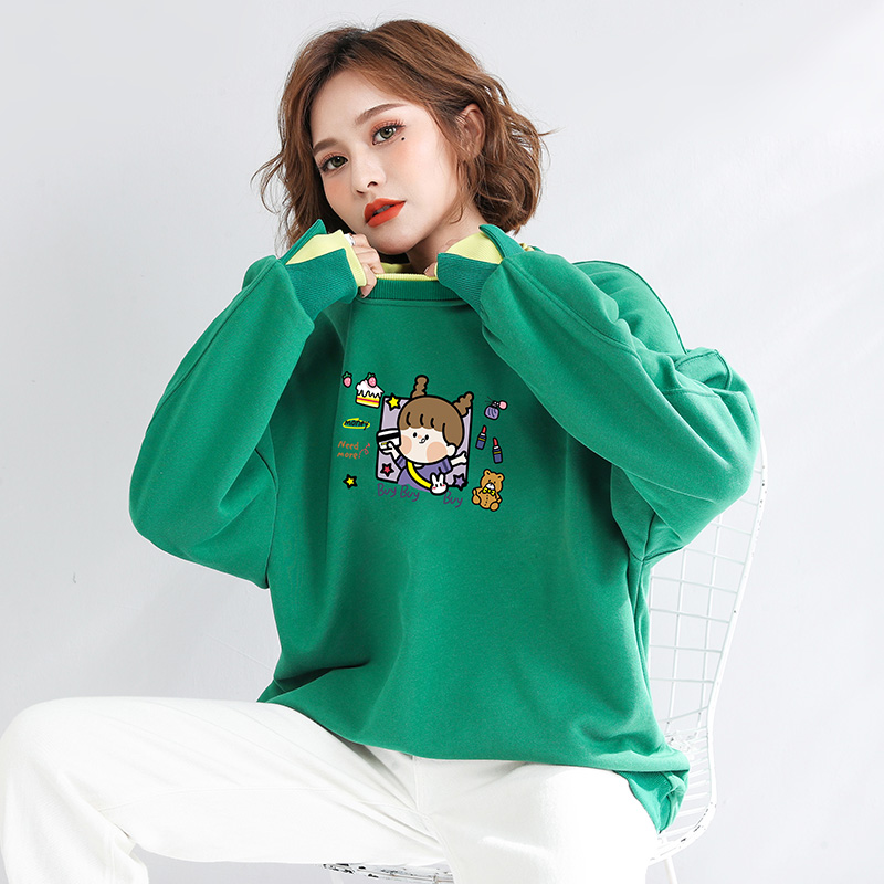 NRVP Áo sweater dài tay dáng rộng cổ tròn dễ phối đồ thời trang mùa thu và đông mới 2020 cho nữ