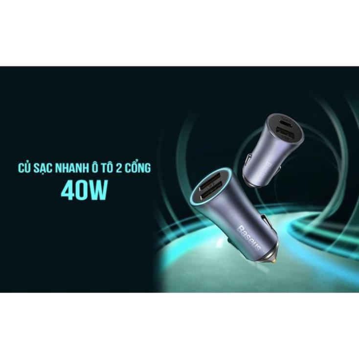 CHÍNH HÃNGBộ Tẩu củ Sạc nhanh 2 cổng USB Trên Xe Hơi ô tô 40w Baseus CCJD-A0G kèm dây type C QC3.0 Car Quick Charger