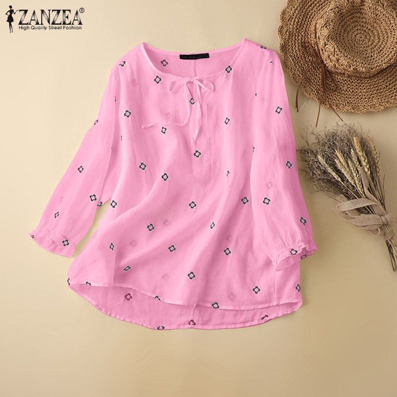 Zanzea Áo Cotton Tay Dài Cổ Tròn Thêu Họa Tiết Phong Cách Retro Thời Trang Cho Nữ