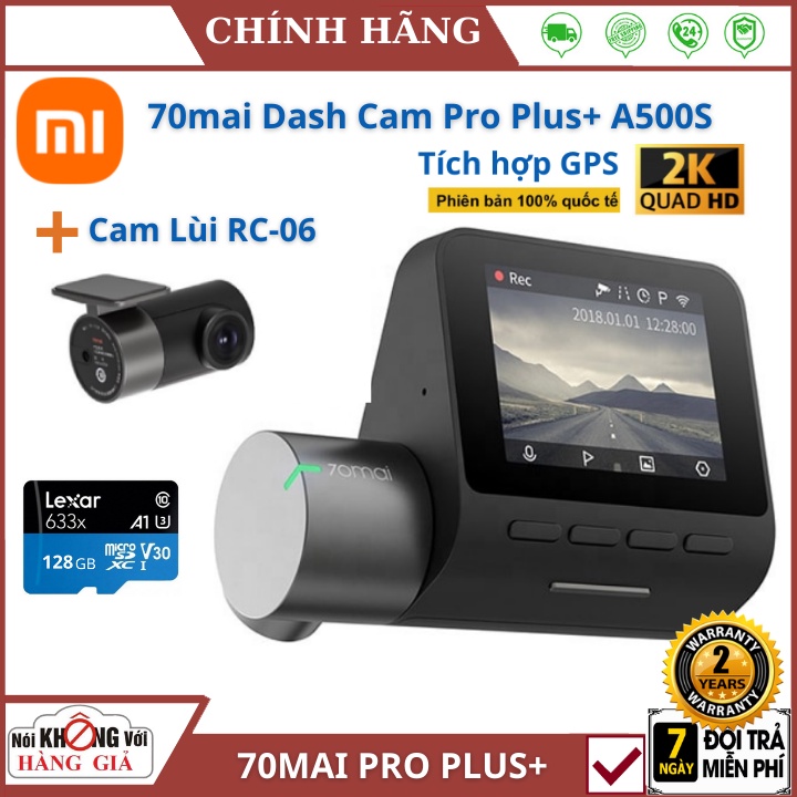 Camera hành trình ô tô 70mai Dash Cam Pro Plus A500s - 2K , Tích hợp sẵn GPS, Cam Lùi Cao Cấp - Phiên Bản Quốc Tế