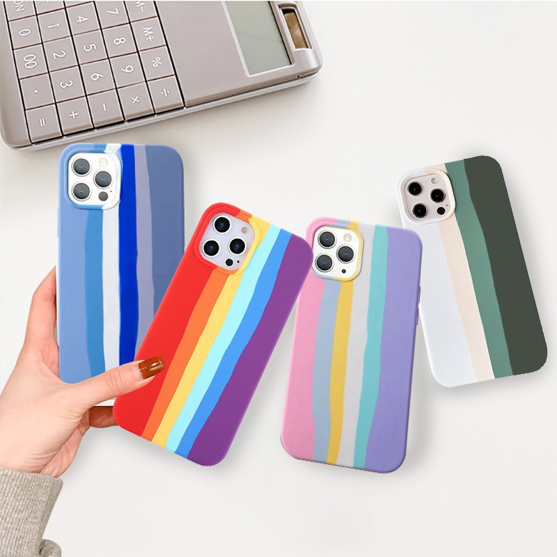 Ốp Lưng Iphone Chống Bẩn Logo Táo Sọc Cầu Vồng 6/6plus/6s/6splus/7/7plus/8/8plus/x/xr/xs/11/12/pro/max/plus/promax