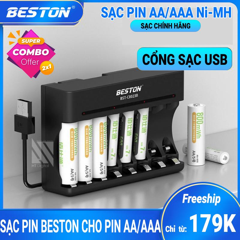 Bộ Sạc Pin BESTON C8023B 8  Khe Cho Pin Ni-MH AA /AAA 1.2V có thể sạc hỗn hợp từ 1-8 pin ( hàng chính hãng)