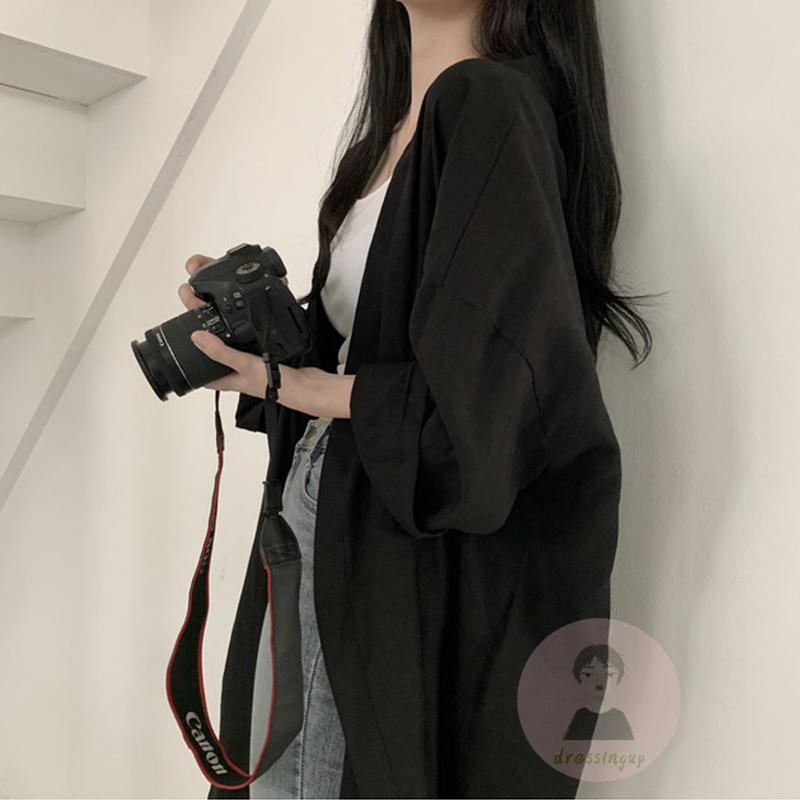 Áo Khoác Cardigan Tay Dài Dáng Rộng Màu Sắc Đơn Giản Dành Cho Nữ