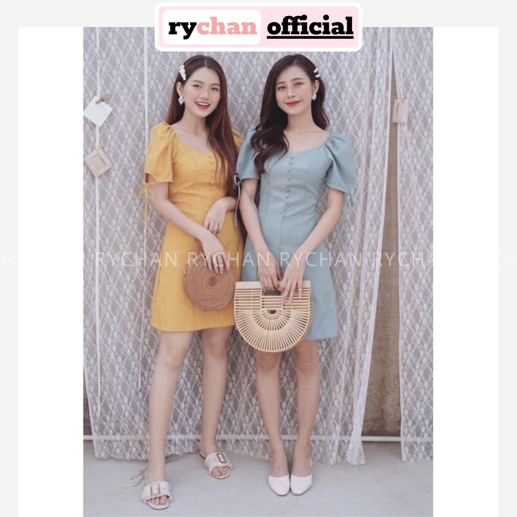 [ẢNH THẬT CUỐI] Đầm Xoè Nút Bọc Tay Nơ 2 Màu - DX061
