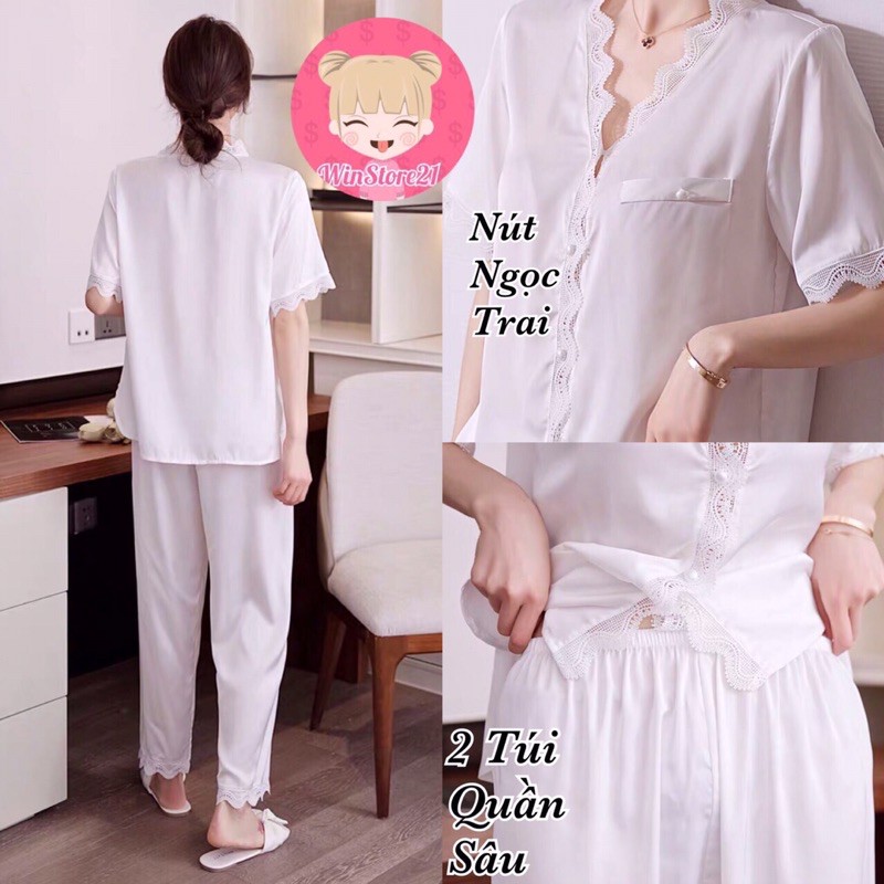 (FreeSize Lụa) Đồ Bộ Pijama Đồ Bộ Lụa Đồ Bộ Nữ Đồ Bộ mặc nhà tay ngắn quần dài ( Form 40kg đến 60kg )