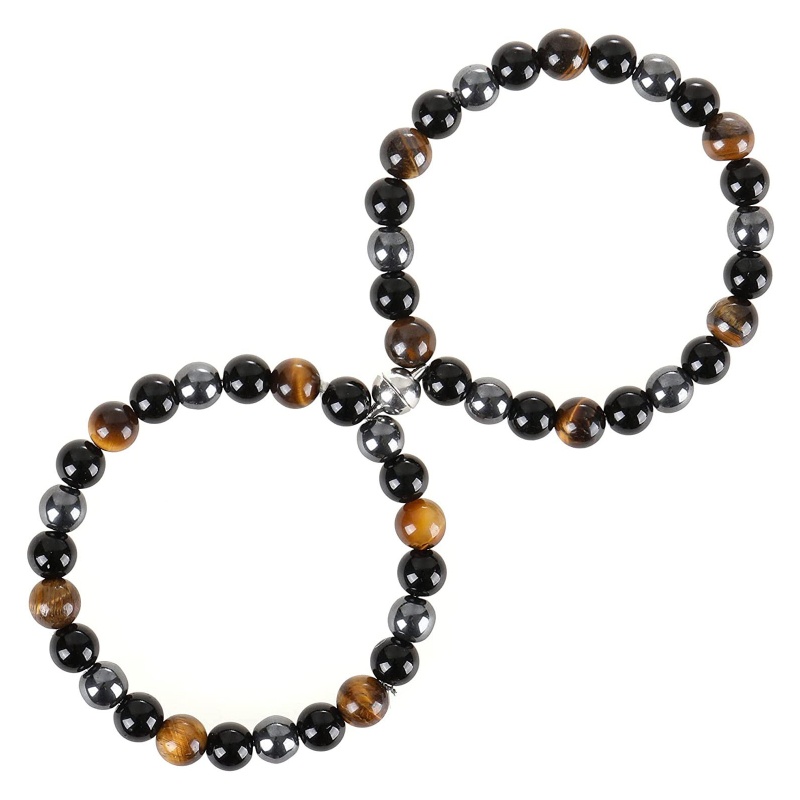 Set 2 Vòng Tay Đá Mắt Hổ Tự Nhiên Ba Lớp Bảo Vệ Cho Cặp Đôi