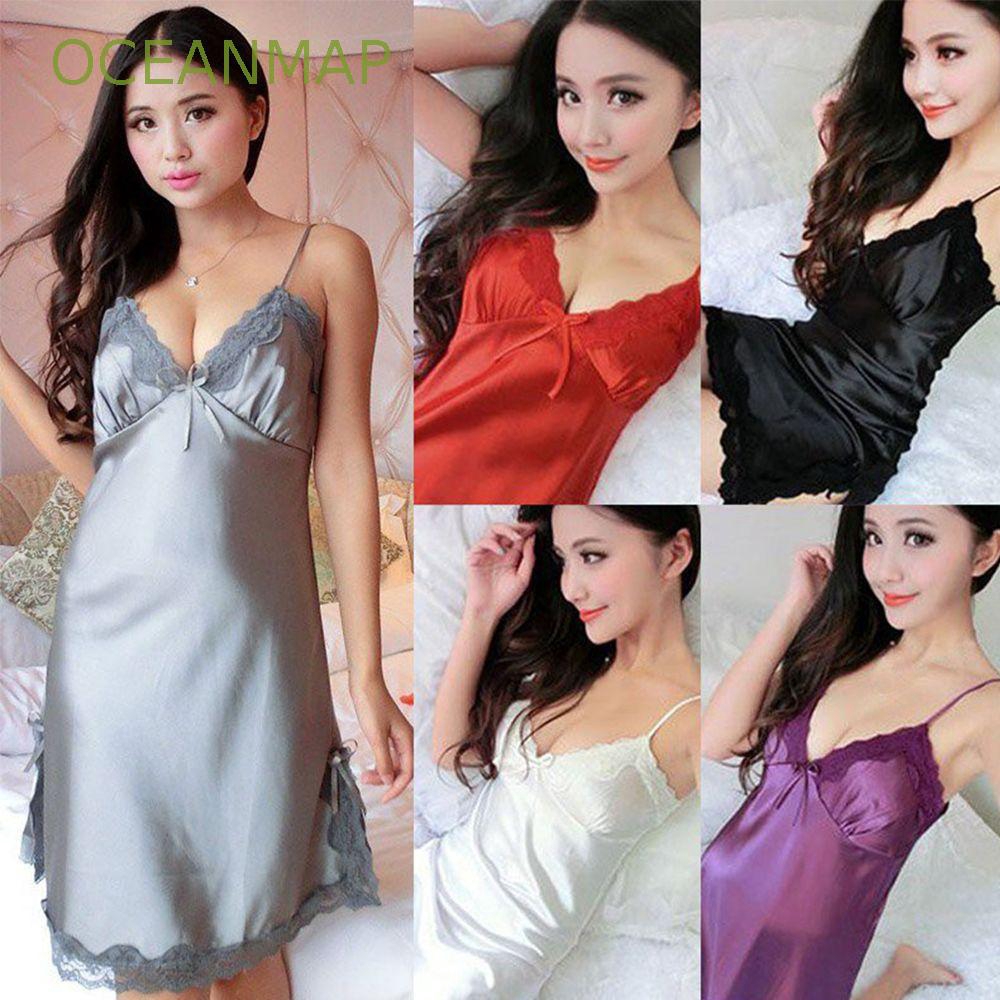 Đầm ngủ phi bóng hai dây cổ chữ V thời trang quyến rũ cho nữ