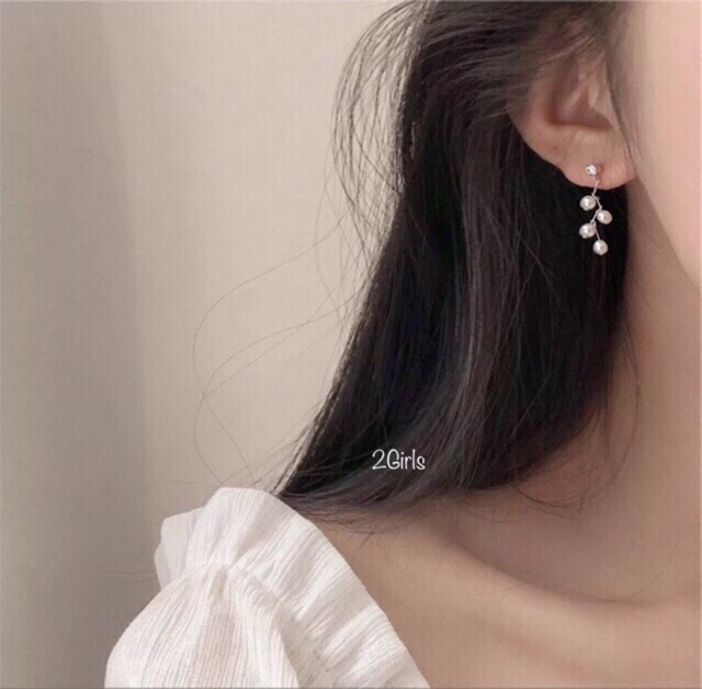 Bông tai bạc s925 style hàn quốc chuỗi hạt Ngọc nhân tạo cực xinh