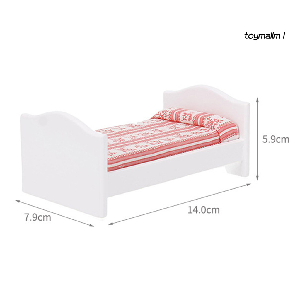 toymall 1/12 Mini Doll House Red Striped Children Small Bed Model Toy Furniture Decor