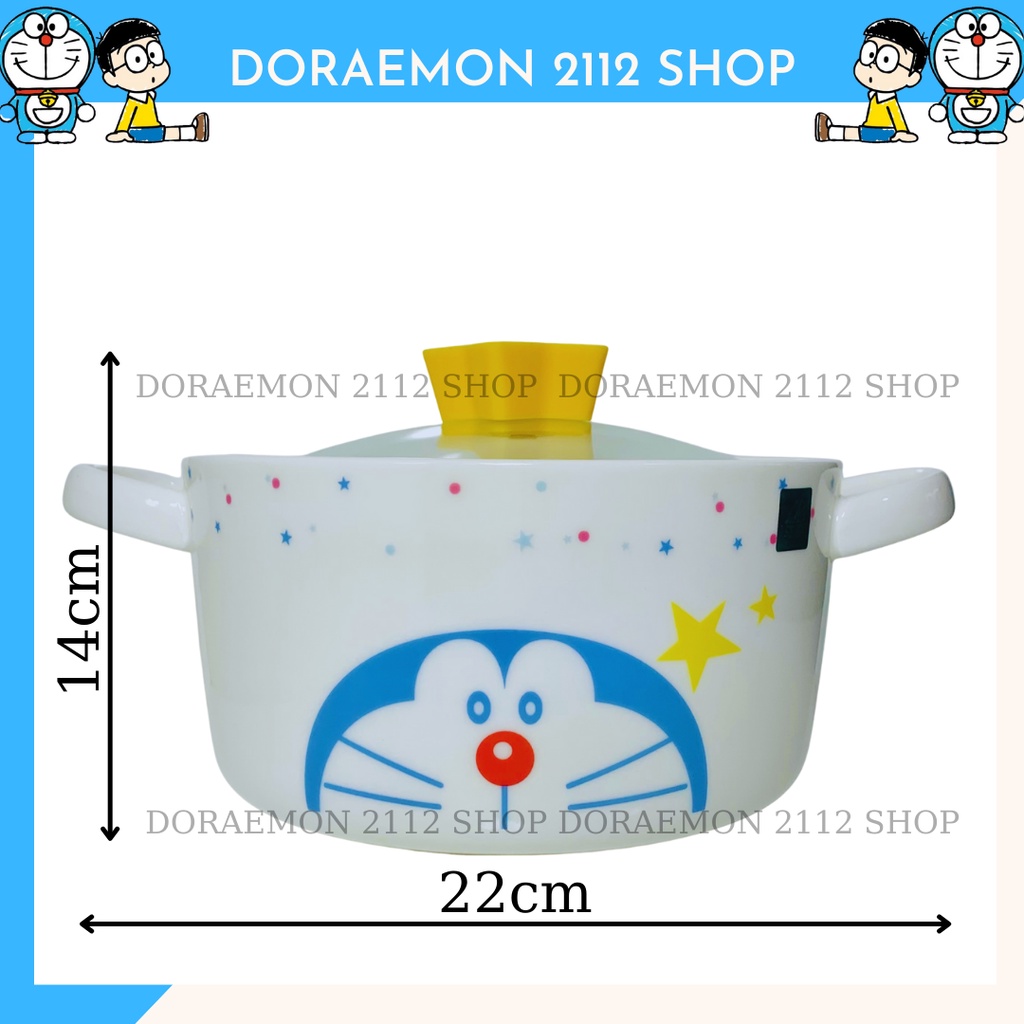 TÔ SỨ ĂN MỲ hình chiếc nồi Doraemon có nắp thủy tinh