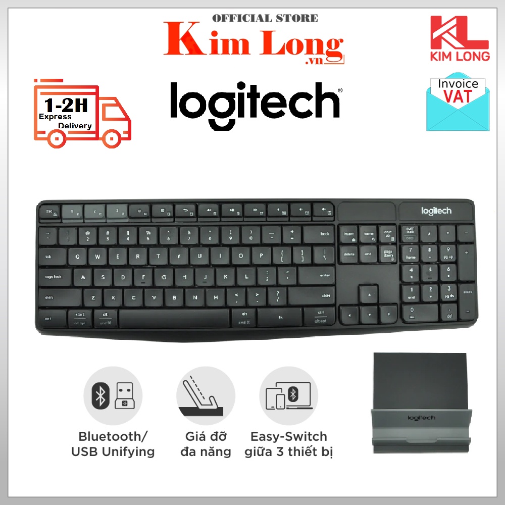 Bàn phím Logitech K375s không dây + Giá Đỡ Kết nối 3 thiết bị - Bảo Hành 12 Tháng