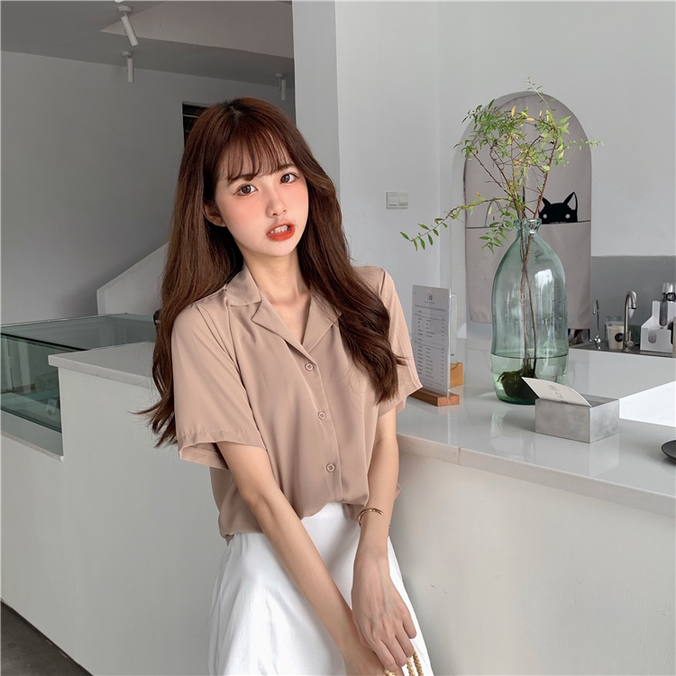 IELGY   Áo Sơ Mi chiffon Mỏng Tay Ngắn Thời Trang Mùa Hè Cho Nữ