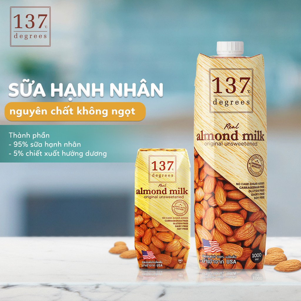 Thùng Sữa hạt Hạnh Nhân Không Đường 137 Degrees 180ml x 36hộp