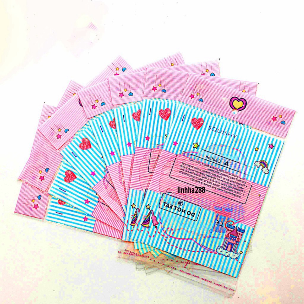 (12 MẪU) Bao bì squishy chính hãng nhiều kích thước, bao bì đựng bánh kẹo và nhiều vật dụng khác có dán mép