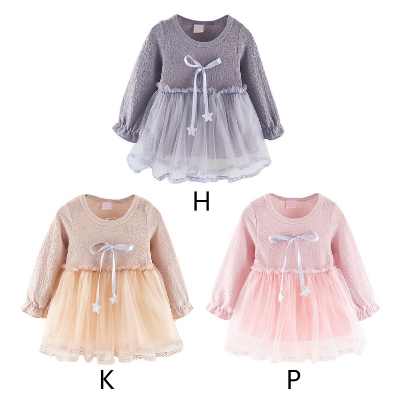 Đầm cotton dài tay phối ren dễ thương dành cho bé gái