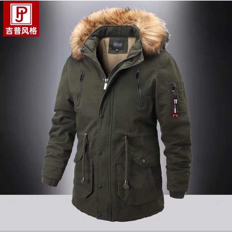 ÁO Parka NAM lót lông, cổ mũ lông tháo rời, chất kaki dày dặn ,kiểu dáng trẻ trung hàng quảng châu Sẵn xanh Xl, đen Xl