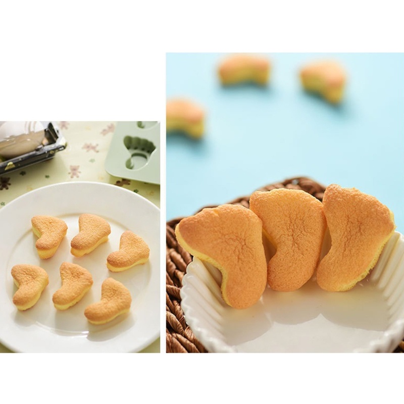 Khuôn Silicone 6 Ngăn Tạo Hình Bàn Chân Làm Bánh 3 Màu Tiện Dụng