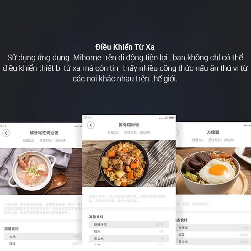 Nồi Cơm Điện Xiaomi Mijia Mini Thông Minh Công Suất 400W Dung Tích 1.6 Lòng Nồi Dày Bảo Hành 6 Tháng