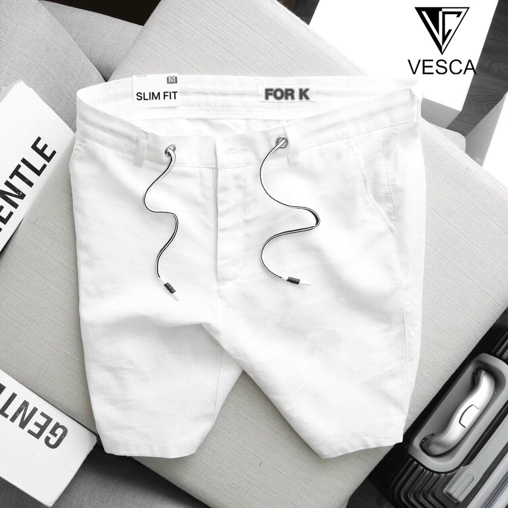 Quần đùi nam kaki màu trắng lưng thun co giãn 2 chiều form rộng Hàn Quốc