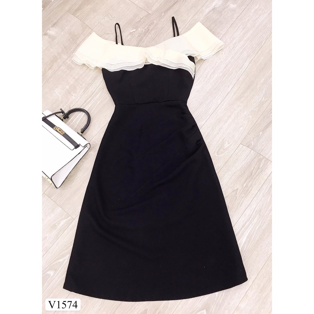 Đầm đen hở vai 2 dây nhúm eo sang chảnh V1574_ Adelashop [Kèm ảnh thật] | BigBuy360 - bigbuy360.vn