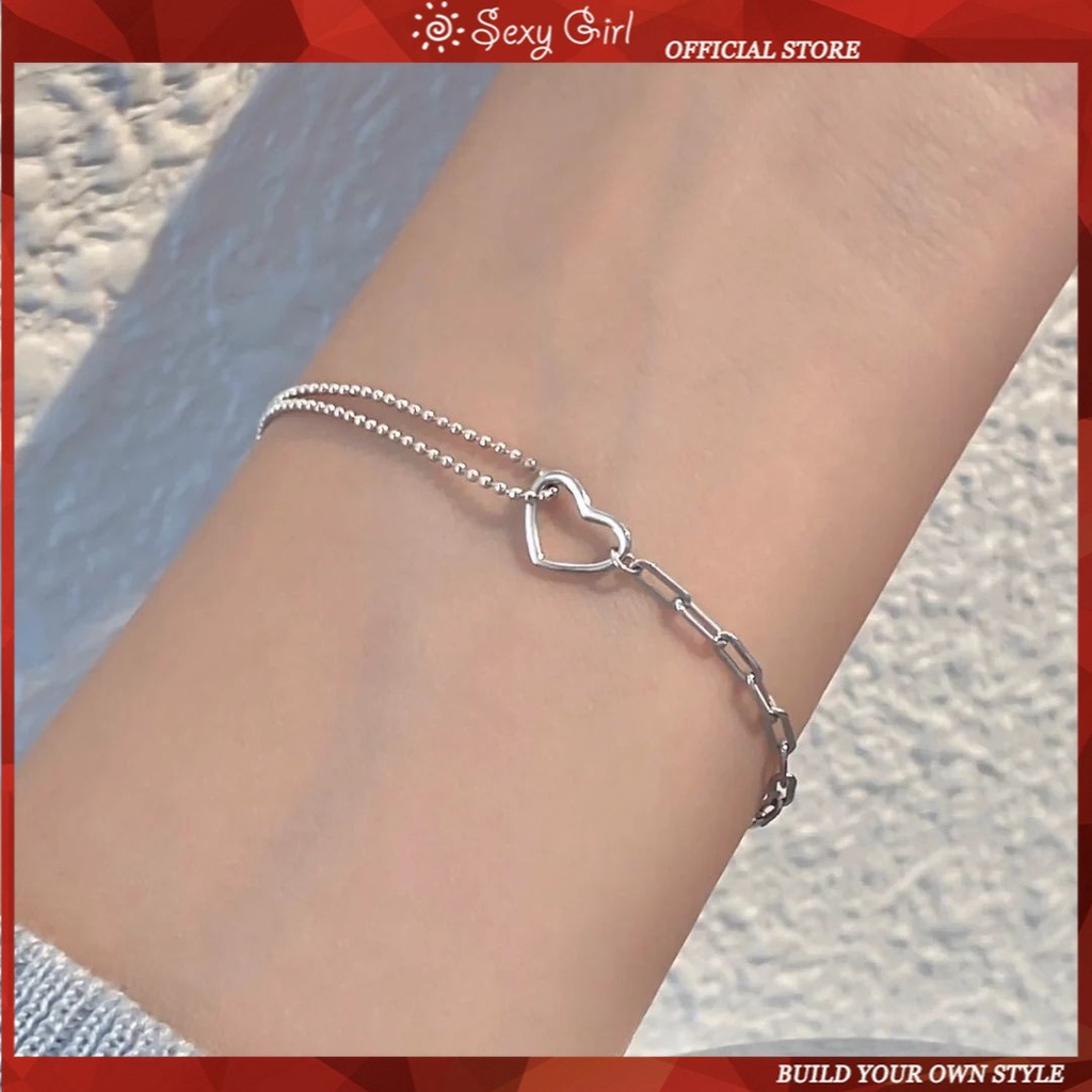 Vòng Tay Dây Xích Đôi Mặt Trái Tim Rỗng Kiểu Hàn Quốc Tinh Tế Quyến Rũ Cho Nữ