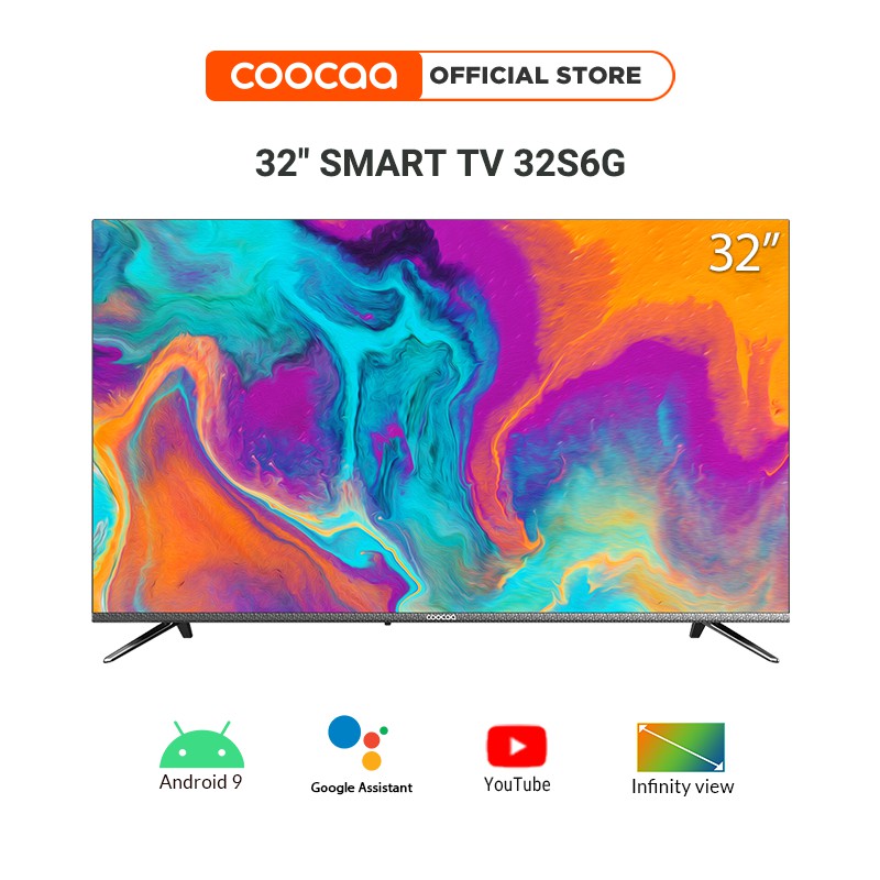 SMART TV HD Coocaa 32 inch - Android 9.0 TV - Wifi - viền mỏng - Model 32S6G - tivi giá rẻ Chân viền kim loại