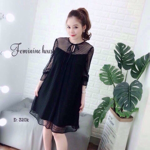 Đầm suông phối lưới