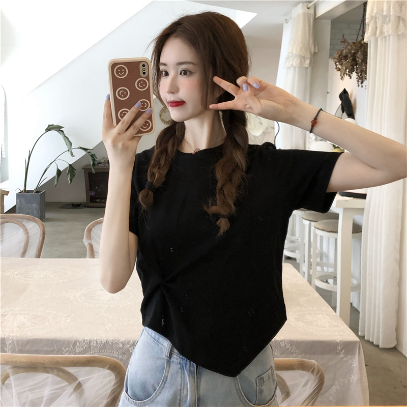 SUXI Áo Thun Tay Ngắn Lưng Cao Nhiều Màu Thời Trang Mùa Hè