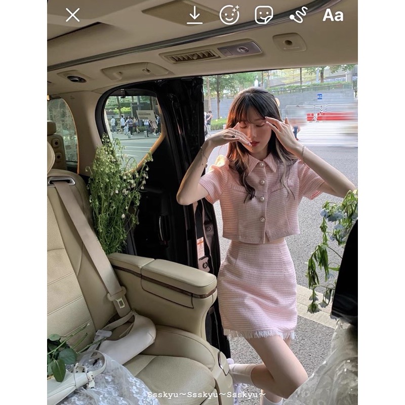 Set váy Pinky Dress vải tweed kèm ảnh thật