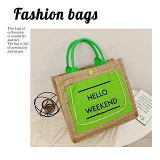 Túi cói hello weekend, Túi cói đi biển hàng đẹp dày dặn