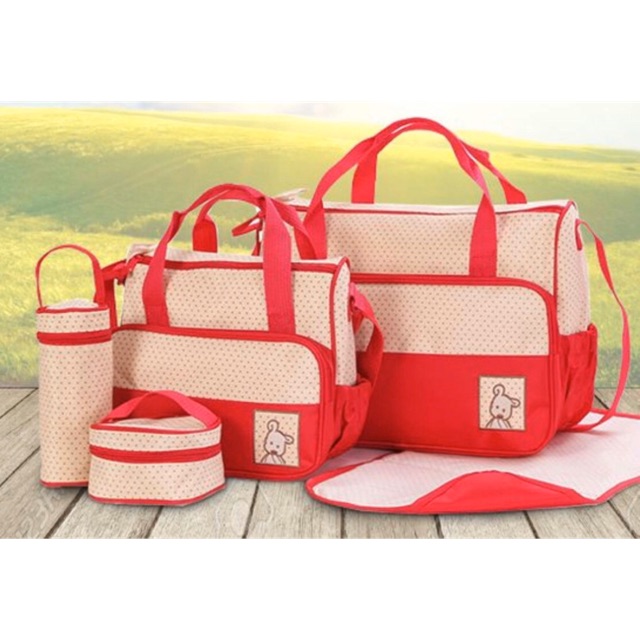 Bộ túi đựng đồ 5 chi tiết cho mẹ và bé yêu (màu đỏ)