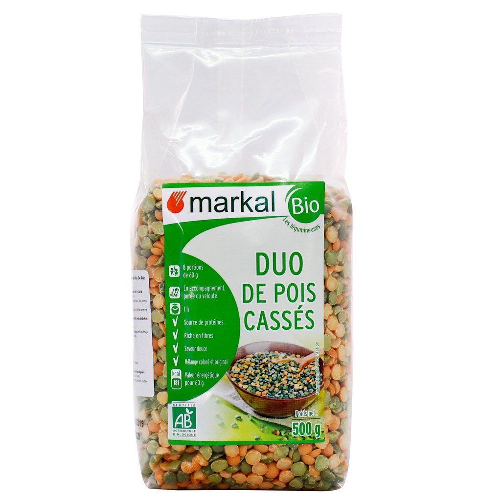 Đậu Hà Lan bóc vỏ hữu cơ (xanh &amp; vàng) 500g - Markal