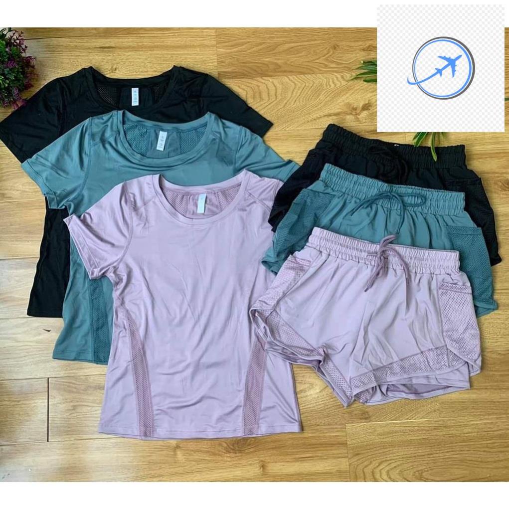 ️🎉💓 Quần áo tập gym nữ - Set Bộ Đồ Tập Gym Dây Rút Tập Yoga Aerobic Chạy Bộ Gồm Áo và Quần Đùi lưới Co Giãn Tốt ️🎉💓