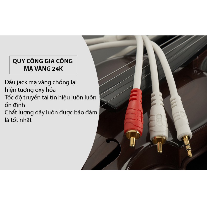 Dây tín hiệu đầu 3 ly (3.5mm) ra 2 đầu bông sen (AV/RCA) JSJ 3321 dài 1.8m - 15m thiết kế dạng 3 đầu, dây đúc liền mạch